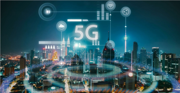 5G Technology illustration with city highlights