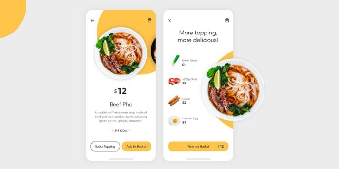 Food delivery app design with illustration