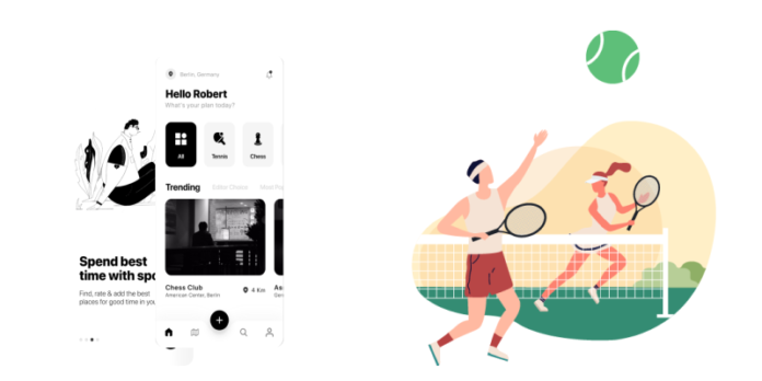Tennis club app and technology illustration