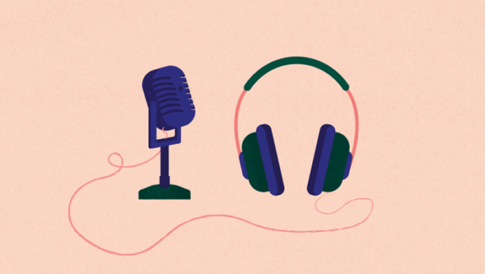 Podcast illustration with mic and headphone