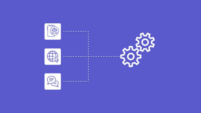 Marketing automation illustration with marketing icons