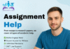 How Assignment In Need Supports International Students with UK Writing Styles Young man sitting with a notebook and pen, promoting assignment help services.